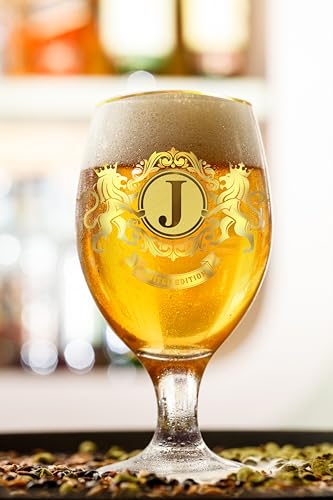 CROWNLY CRYSTAL® Personalised Beer Glass Gift for Men Dad Grandad Boyfriend Birthday Gifts Husband Uncle Presents (J)