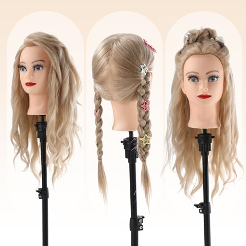 Frisierkopf 70% Echthaar Übungskopf 24 Zoll Frisieren Trainingsköpfe für Friseure Ausbildung Kopf Mit Halter + DIY Haare Set