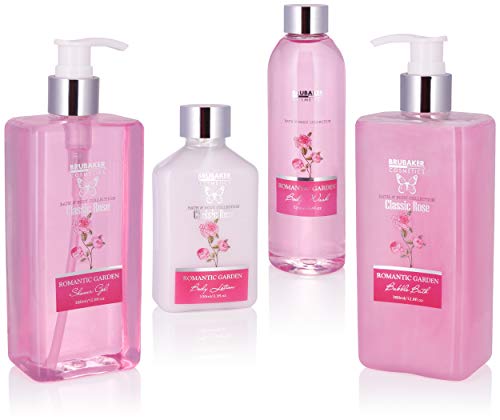 BRUBAKER Cosmetics Bade- und Dusch Set Rosen Duft - 17-teiliges Beauty Geschenkset in Vintage Geschenkbox