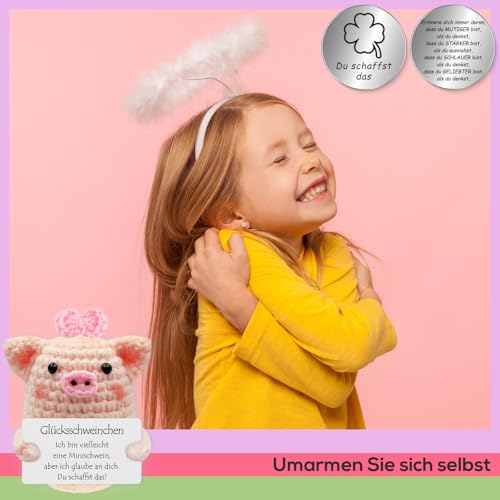 Tixlux Pocket Hug Glücksschweinchen, Kreative Strickwolle Minischwein Puppe und Kleine Umarmung Glücksbringer (Silber Ⅱ), Mutmacher Geschenk, Gute Besserung Geschenk, Geschenk zum Abschluss
