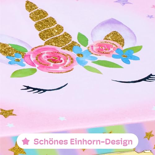Jewelkeeper Musikalisches Schmuckkästchen Kinder Mädchen - Einhorn Schmuckkasten mit Glitzer Regenbogen - Zwei Schubladen - Schmuckdose Kinder - Fördert Kreativität - The Beautiful Dreamer Melodie