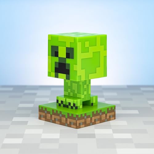 Minecraft Creeper Light, 3D Lamp - Officially Licensed Night Light - 12 cm Tall, Battery Powered, Gaming Room and Bedroom Decor for Minecraft Gamers | Paladone, Green