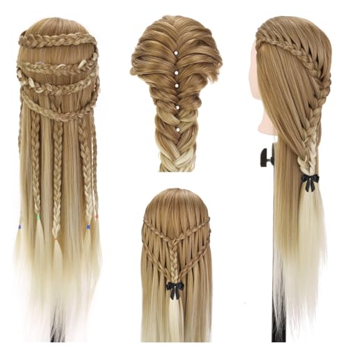 Frisierkopf Echthaar, TopDirect 75cm/29.5 Zoll 100% Synthetisches Haar Trainingsköpfe für Friseure, Übungskopf Friseur Puppe Mannequin Kopf mit Tischhalter + DIY Haare Frisuren Set