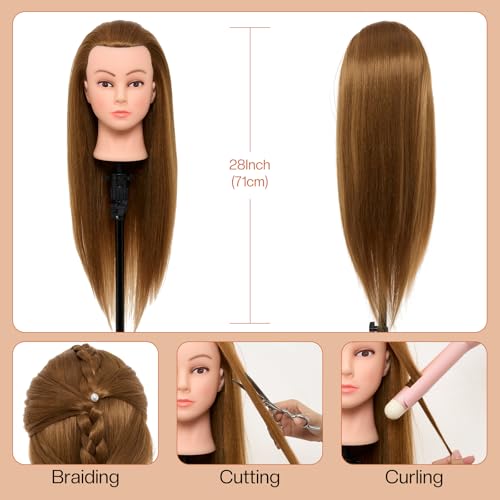 Neverland 71cm Frisierkopf Übungskopf mit Ständer, 60% Echthaar Puppenkopf zum Frisieren, Trainingsköpfe für Friseure Ausbildung Kopf mit Tischklemme und Haare Zubehör(Golden)