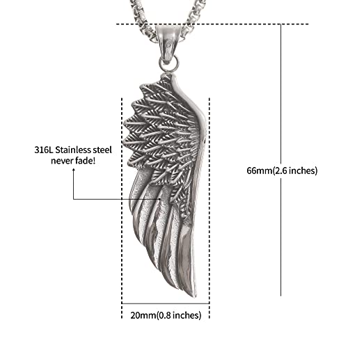 Made by Nami Wikinger Halskette mit Flügel Anhänger - Silber Herren-Kette Edel-Stahl 60 cm- Edelstahl Silberkette Handgemacht - Keltischer Herren-Schmuck -Skandinavisch Nordic (Silber Wikinger Flügel)