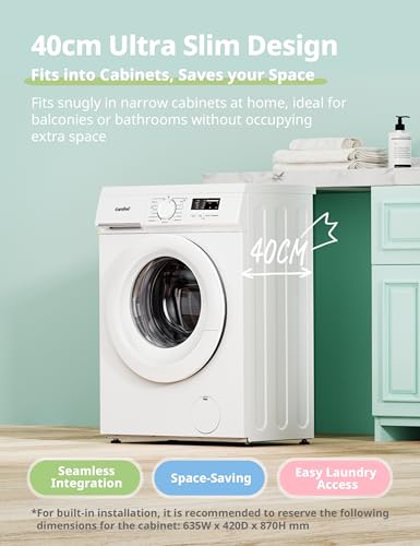 Comfee‘ Freestanding Washing Machine,7KG Load,Heat Wash 90℃,Ultra Slim 400mm,Quick Wash,15 Washing Programs with 1200RPM,White-CFE10EW70/W