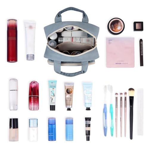 Kulturtasche Damen Gross kulturbeutel Kosmetiktasche Damen Groß Waschtasche Make up Tasche für Herren & Volle Größe (Graublau)