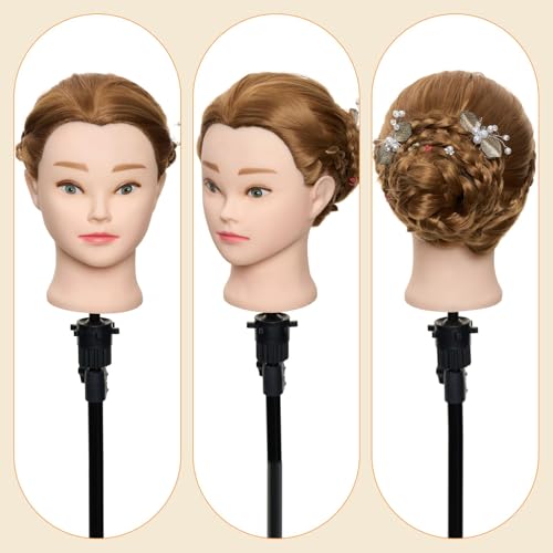 Neverland 24 Zoll Frisierkopf Echthaar Übungskopf Friseurkopf Friseursalon Trainingsköpfe für Friseure Puppenkopf Friseur Mannequin kopf mit Tischhalter + Haar Styling Braid Set