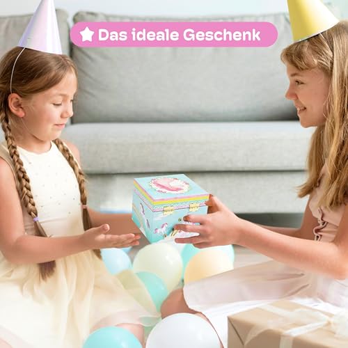 Jewelkeeper Schmuckkästchen Mädchen mit Drehendem Einhorn, Musik-Schatulle, Spieluhr Mädchen, Schmuckaufbewahrung, Regenbogendesign mit Schubladen - Einhorn Liebhaber Geschenk