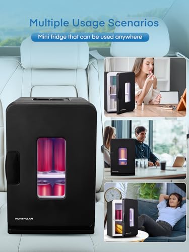 Mini Fridge 15L/21 Cans Mini Fridge for Bedrooms, Upgrade AC+12V DC Power Small Fridge for Bedroom, Car, Office, Travel | Max & ECO Mode, Thermoelectric Cooler and Warmer | for Skincare, Beauty, Drink