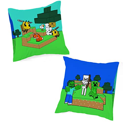 Jay Franco Minecraft Creative Mode Kinderbettwäsche-Set aus 100 Baumwolle, 135 x 200 cm, Einzelbettgröße – Bettbezug und Kissenbezug 80 x 80 cm