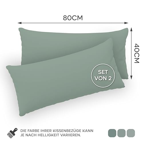 Twinzen® Kissenbezug 40x80 (2er-Set) - 100% Jersey Baumwolle 150 GSM Kissenbezüge - Grün - Für Kissenbezüge 40x80 cm - Kissenhülle - Kissenbezug mit Reißverschluss - Oeko-Tex Zertifiziert