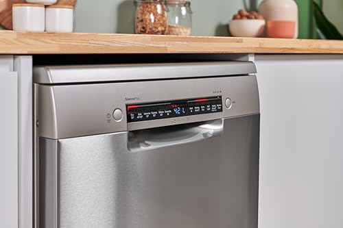 Bosch SMS4EKI06G Series 4, Free-Standing Dishwasher 60 cm, B Energy Rated, 13 Place Settings, 9 Litre, ExtraDry, Silence Plus 42dB Quiet,Rackmatic Adjustable Basket, Silver Inox