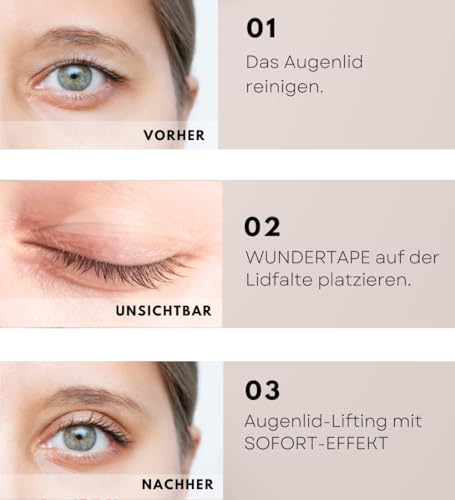 WUNDERTAPE Schlupflider Stripes unsichtbar Schlupflid-Tape Streifen zum Augenlid-Lifting ohne OP! (wasserfest, 24h Halt, double eyelid tapes) Augenlid-Tape (M + L + XL)