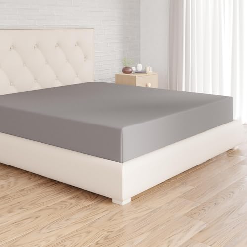 Amazon Basics Spannbettlaken, 200 x 200 x 30 cm, Mikrofaser, Spannbetttuch - Matratzenhöhe bis 30 cm, Dunkelgrau