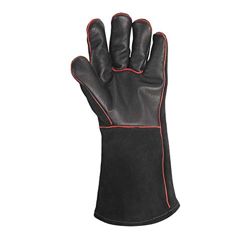 Weber Leder Grillhandschuhe, 1 Paar, extrem hitzebeständig, weich und sicher, aus Premium Leder mit roter Naht - Schwarz (17896)