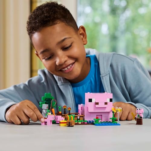 LEGO Minecraft The Baby Pig House Building Toy - Farm Animal Set Includes a Forest Biome, Hero Figure and Mobs, Gift for 7+ Year Old Girls & Boys 21268