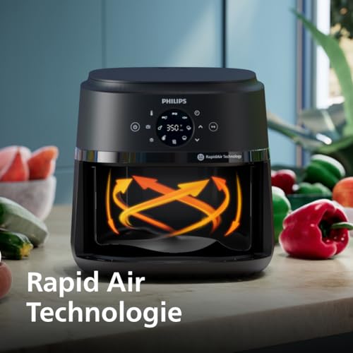 Philips Airfryer 2000 Serie – 13 Zubereitungsmöglichkeiten, 6,2 l, kompaktes Design mit Kochfenster, RapidAir-Technologie, Braten mit bis zu 90% weniger Fett, leicht zu reinigen (NA230/00)