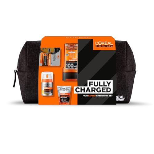 L'Oréal Paris Men Expert Fully Charged Washbag Gift Set For Him, Energising Face & Body Skincare Routine, Deep Cleanse, Revitalising, Gift Set for Men