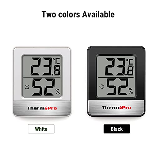 ThermoPro TP49 digitales Mini Thermo-Hygrometer Thermometer Hygrometer innen Temperatur und Luftfeuchtigkeitmessgerät mit Smiley-Indikator für Gewächshaus, Wohnzimmer, weiß