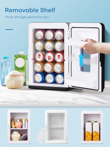 Mini Fridge 15L/21 Cans Mini Fridge for Bedrooms, Upgrade AC+12V DC Power Small Fridge for Bedroom, Car, Office, Travel | Max & ECO Mode, Thermoelectric Cooler and Warmer | for Skincare, Beauty, Drink