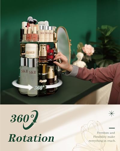 HOOMOOZ Make Up Kosmtik Organizer, 360° Drehbar Skincare Organizer, Multifunktion Schmink Aufbewahrung, Verstellbare Aufbewahrungsbox Desktop für Dresser Schlafzimmer Badezimmer, Transparent