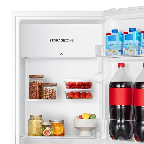 Fridgemaster MUR4894E 82L Under Counter Fridge with LED Lighting, Adjustable Temperature Control, Reversible Door and 3 star Ice Box, White, E rated