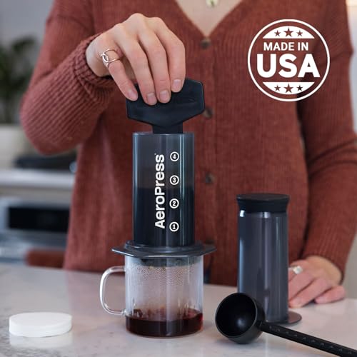 AeroPress Coffee and Espresso Maker - Quickly Makes Delicious Coffee Without Bitterness - 1 to 3 Cups Per Pressing,Black