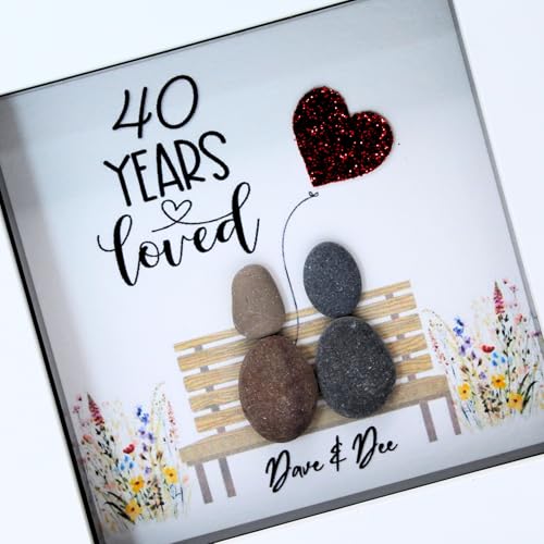 Personalised Ruby (40th) Wedding Anniversary Picture Frame, Handmade Pebble Art Gift, Unique and Meaningful 40th Anniversary Gift for Couple, Ruby Wedding Anniversary Keepsake