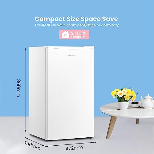 COMFEE' RCD93WH2(E) Under Counter Fridge, 93L Small Fridge with Cooler Box, Interior Light, Removable Glass Shelf, Reversible Door Hinge, Adjustable Legs, Standard Refrigerator White