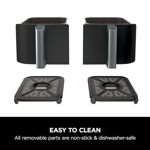 Ninja Foodi Dual Zone Digital Air Fryer, 2 Drawers, 7.6L, 6-in-1, Uses No Oil, Air Fry, Max Crisp, Roast, Bake, Reheat, Dehydrate, Cooks 4-6 Portions, Non-Stick, Dishwasher Safe Baskets, Black AF300UK