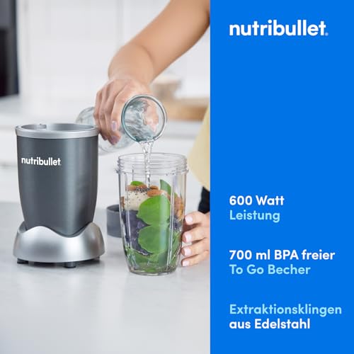 nutribullet Original, Elektrischer Mixer, Zerkleinerer, Smoothiemixer, Smoothie Maker, 600 W Leistung, Einfach und schnell in der Anwendung, Kompakt, Leicht zu reinigen, NB603DG