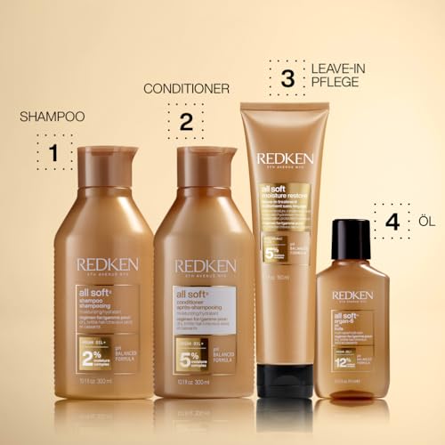 Redken Spülung für trockenes und brüchiges Haar, Belebt und hydratisiert, Mit Fettsäuren, Antioxidantien und Argan-Öl, All Soft Conditioner, 1 x 300 ml