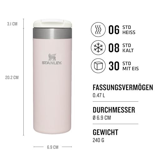 Stanley Aerolight Transit Thermobecher 0.47L - Hält 6 Stunden Heiß - Spülmaschinenfest - Kaffeebecher To Go Auslaufsicher - Kompatibel Mit Gängigen Pkw-Getränkehalterungen - Thermosflasche - Rose