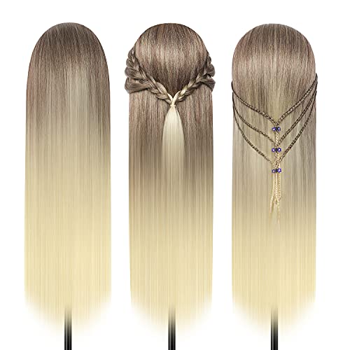 Trainingsköpfe, 28 inch Übungskopf Frisierkopf Friseur 100% Synthetikfaser-Haar Styling Kopf Frisierkopf für Frisöre mit kostenloser Klemme und DIY Flechtset(Golden)