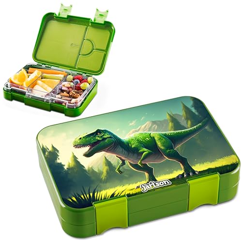Jarlson® Brotdose Kinder mit Fächern - TONI Lunchbox - Bento Box auslaufsicher – Jausenbox für Kindergarten und Schule - Mädchen und Jungen | Vesperbox | Snackbox (Dinosaurier)