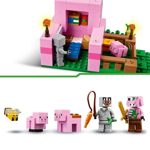 LEGO Minecraft The Baby Pig House Building Toy - Farm Animal Set Includes a Forest Biome, Hero Figure and Mobs, Gift for 7+ Year Old Girls & Boys 21268