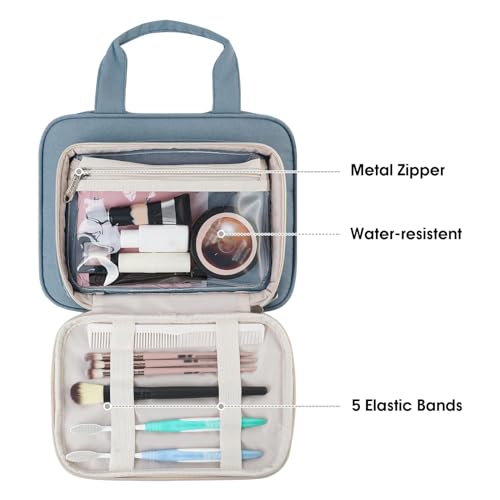 Kulturtasche Damen Gross kulturbeutel Kosmetiktasche Damen Groß Waschtasche Make up Tasche für Herren & Volle Größe (Graublau)