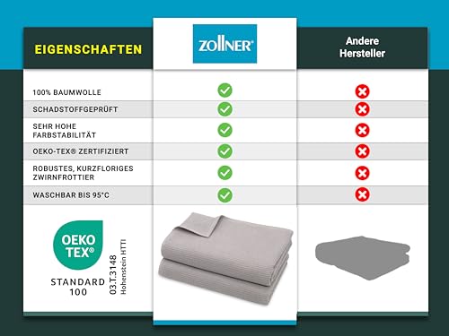 ZOLLNER 2er Set Saunatücher in 70x180 cm - langlebige Badetücher in grau - mit praktischem Aufhänger - Zeitloses Waffelmuster - waschbar bis 95°C - Baumwolle - Hotelqualität
