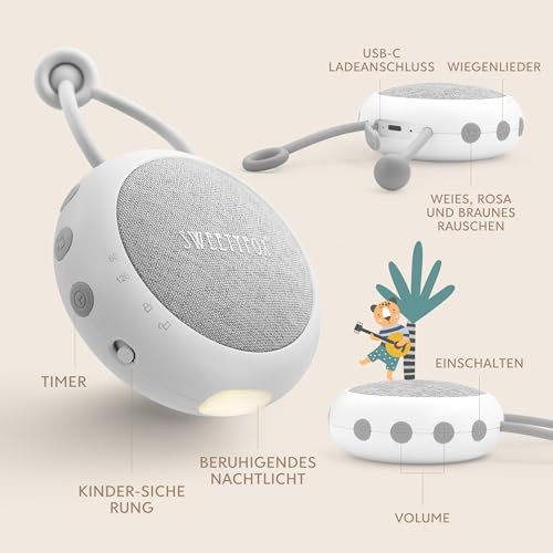 Sweety Fox White Noise Machine Baby - Weiß - Einschlafhilfe Babys, Wiegenlied Baby, Nachtlicht und Weißes Rauschen Baby, 15 Klänge, USB Aufladbar - Image 4