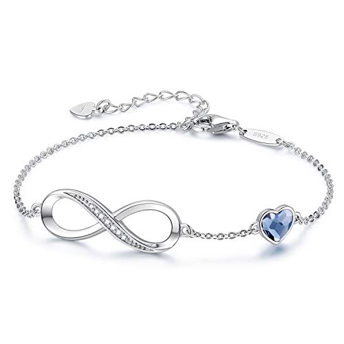 Infinity Armband Damen 925 Sterling Silber Rosegold or Edelstahl, Unendlichkeit Herz Armbänder Kristallen Armkette Valentinstag Muttertag Geburtstags Weihnachten Geschenk für Sie Frauen Freundin mama