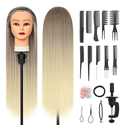 Trainingsköpfe, 28 inch Übungskopf Frisierkopf Friseur 100% Synthetikfaser-Haar Styling Kopf Frisierkopf für Frisöre mit kostenloser Klemme und DIY Flechtset(Golden)