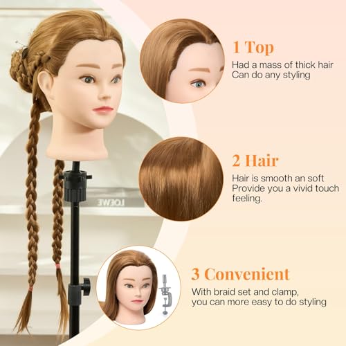 Neverland 24 Zoll Frisierkopf Echthaar Übungskopf Friseurkopf Friseursalon Trainingsköpfe für Friseure Puppenkopf Friseur Mannequin kopf mit Tischhalter + Haar Styling Braid Set