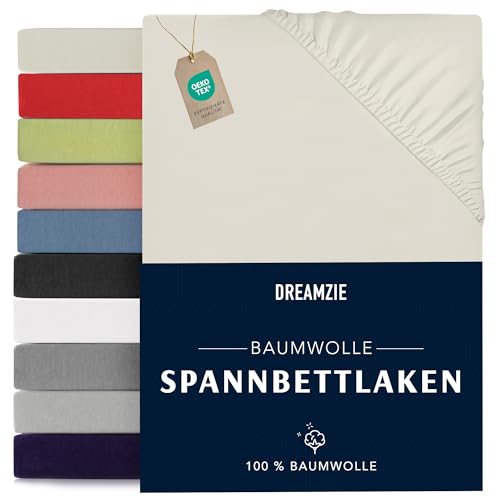 Dreamzie - Spannbettlaken 200x200cm - Baumwolle Oeko Tex Zertifiziert - Beige - 100% Jersey Spannbetttuch 200x200