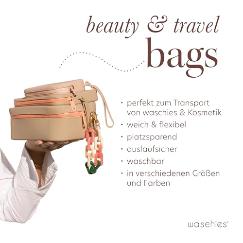 waschies Beauty Bag Brown Große Wasserabweisende, waschbare, weiche und Flexible Kosmetiktasche für die Aufbewahrung und Transport von waschies, Make-up & Kosmetik und vieles mehr