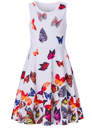AIDEAONE Mädchen Schmetterling Kleid Süßes A-Linie Ärmelloses Sommerkleid Lustiges Kleid 13-15 Jahre (Etikett Größe: 15T)