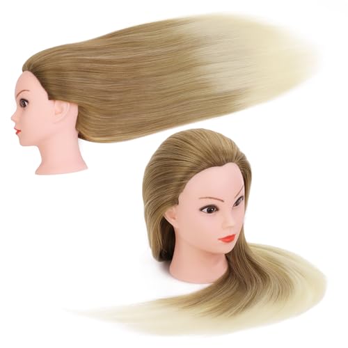 Frisierkopf Echthaar, TopDirect 75cm/29.5 Zoll 100% Synthetisches Haar Trainingsköpfe für Friseure, Übungskopf Friseur Puppe Mannequin Kopf mit Tischhalter + DIY Haare Frisuren Set