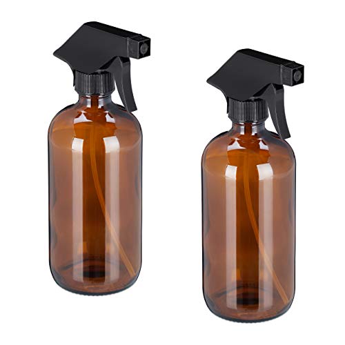 Relaxdays Sprühflasche Glas, 2x 500 ml, Set, nachfüllbar, Nebel & Strahl, Haarpflege, Reinigung, Zerstäuber, leer, braun