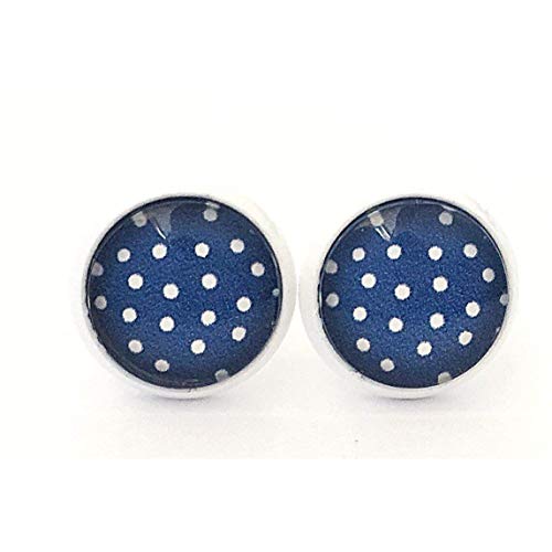 Kinder Ohrclips Handmade Punkte Polka Dots blau weiß maritim 10mm Glas-Cabochon Ohrringe mit Motiv handgefertigt by Schmuckphantasien