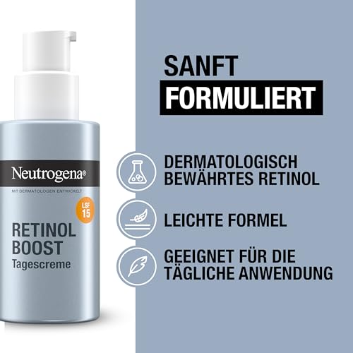 Neutrogena Retinol Boost Tagescreme mit LSF 15 (50 ml), schützende Feuchtigkeitscreme mit reinem Retinol & Lichtschutzfaktor 15, Anti-Aging Gesichtscreme bekämpft sichtbare Zeichen der Hautalterung